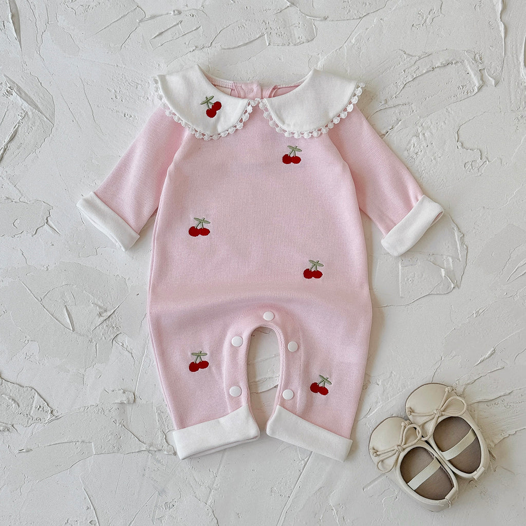 Baby Cherry Embroidered Long Sleeve Romper Jumpsuit 1-18Months