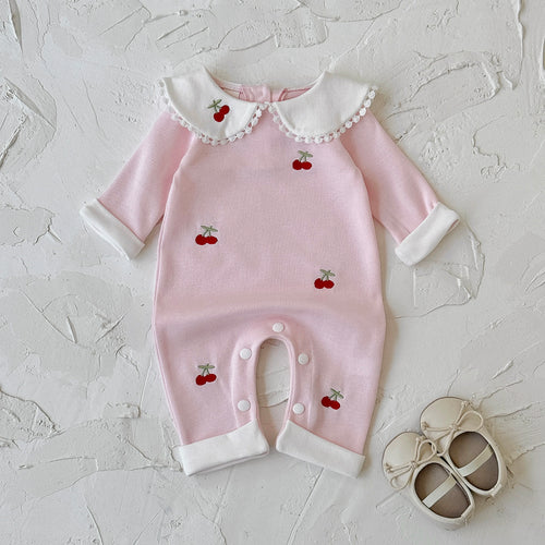 Baby Cherry Embroidered Long Sleeve Romper Jumpsuit 1-18Months