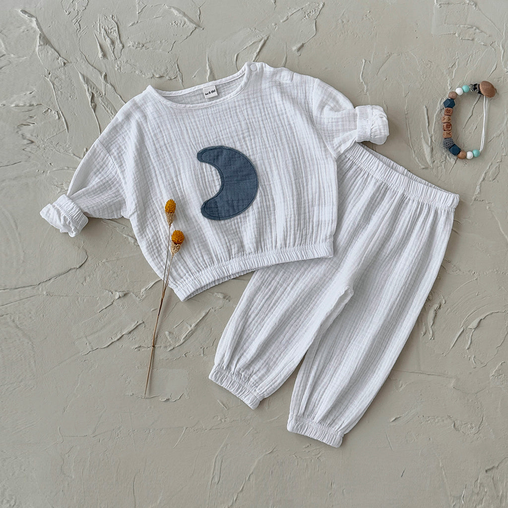Neutral Baby Moon Pattern Cotton Sports Set 6Months-3Years