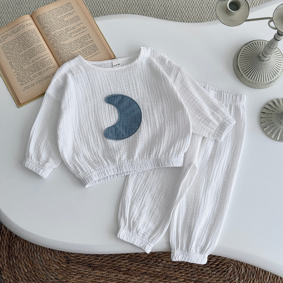 Neutral Baby Moon Pattern Cotton Sports Set 6Months-3Years