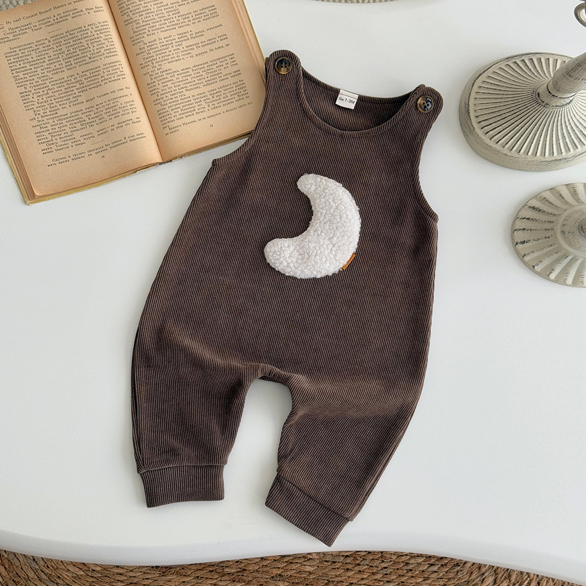 Baby Moon Embroidered Suspender Overalls Pants 1-18Months