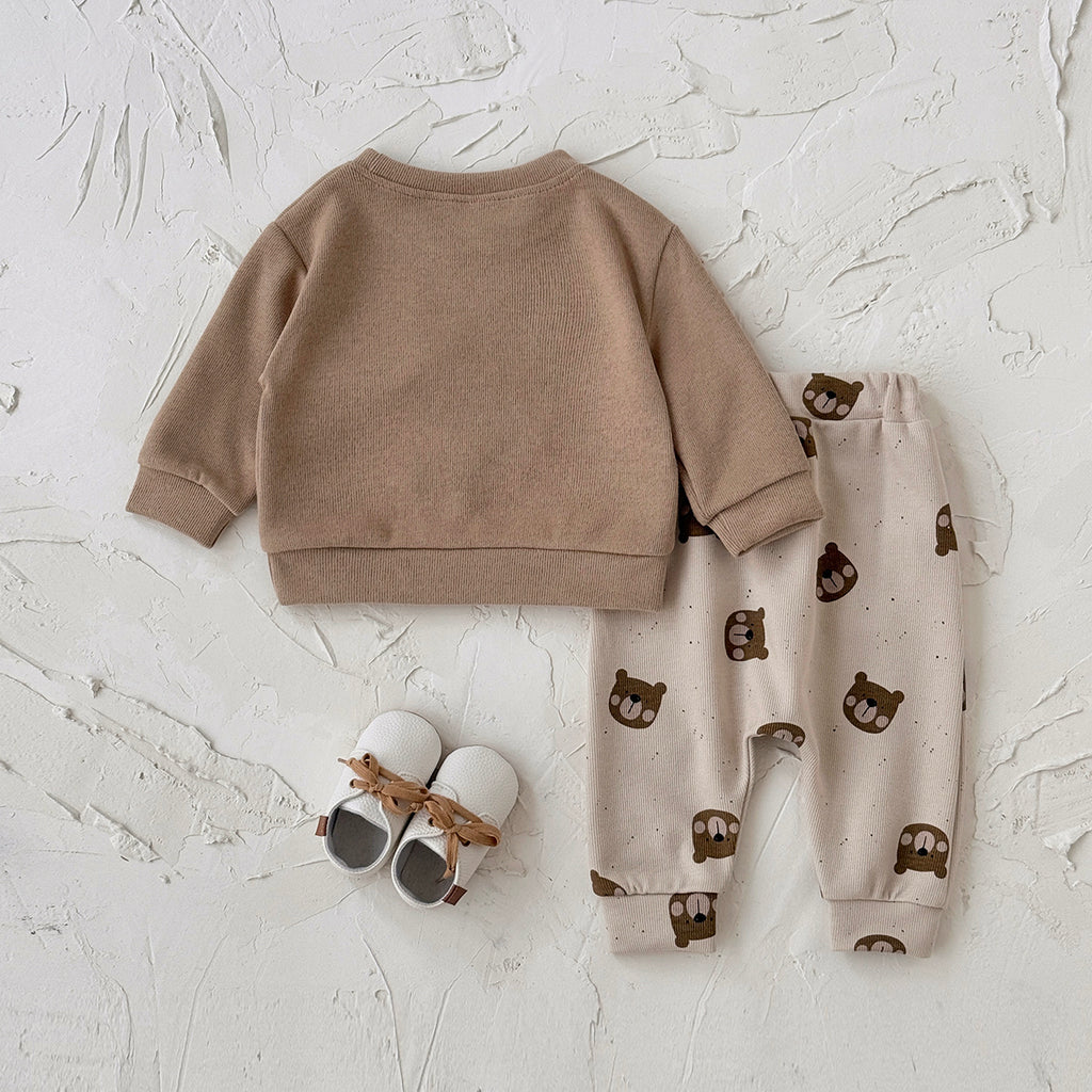 Baby Bear Embroidered Top and Printed Pants Outfit Set 6Months-3Years