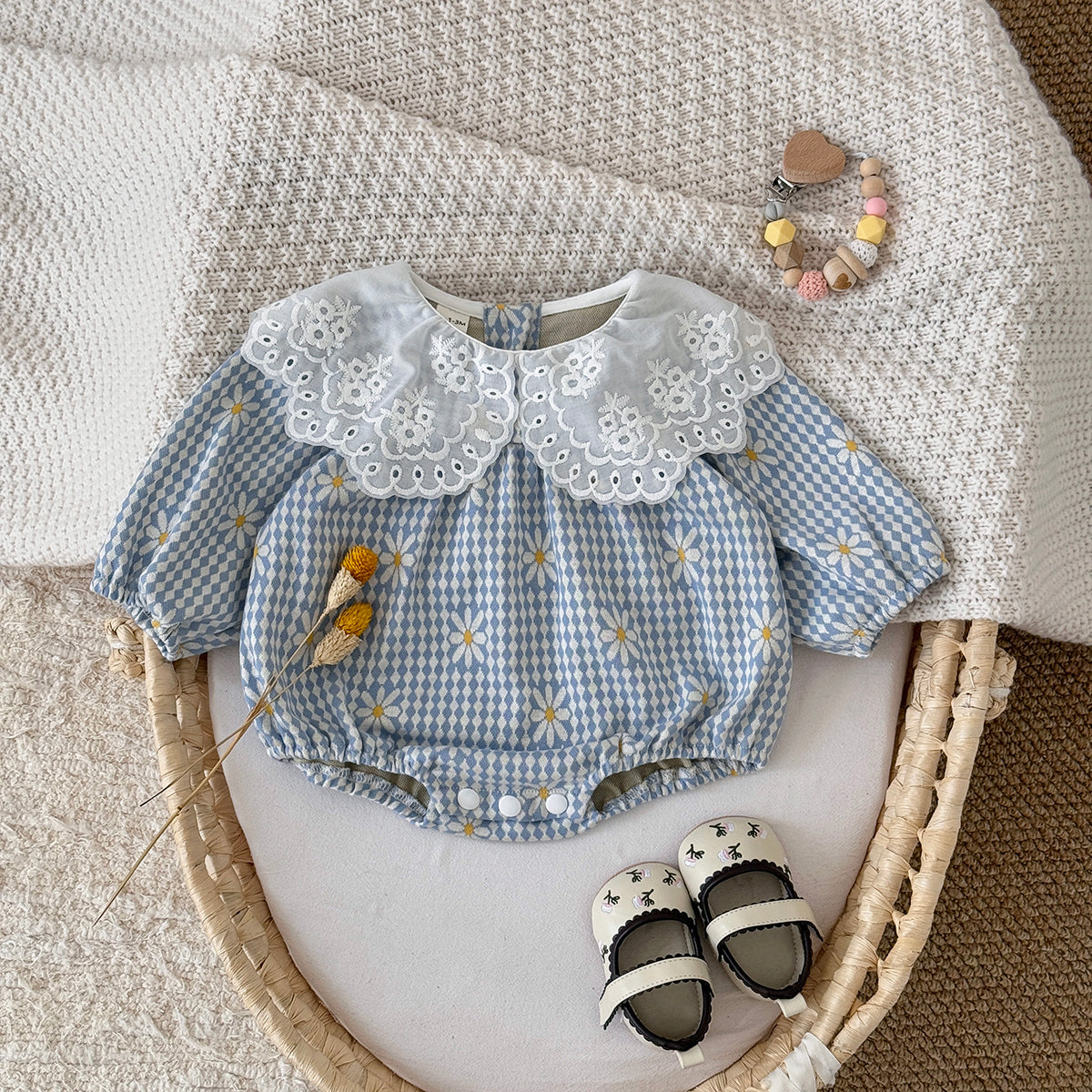 Baby Girls Blue Ruffle Collar Long Sleeve Romper 1-18Months