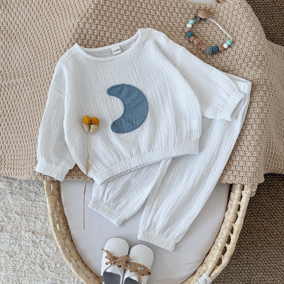 Neutral Baby Moon Pattern Cotton Sports Set 6Months-3Years
