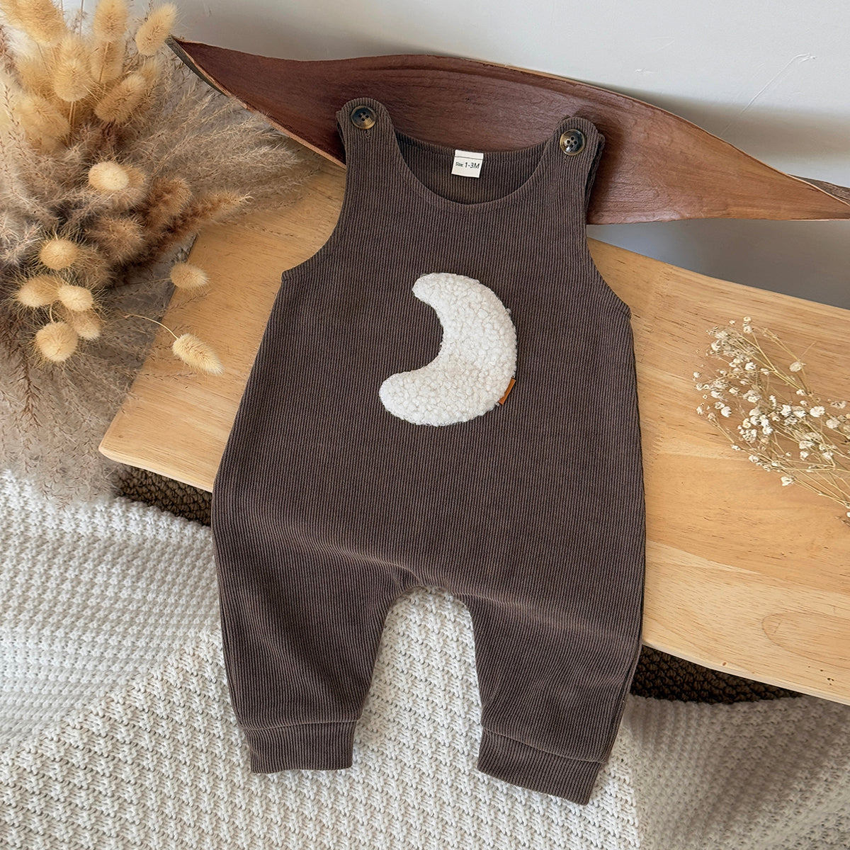 Baby Moon Embroidered Suspender Overalls Pants 1-18Months