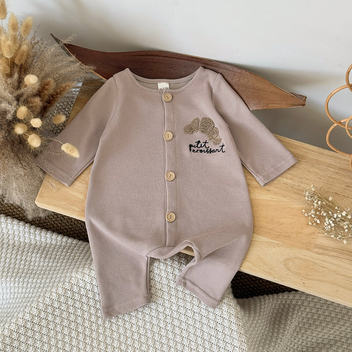 Neutral Baby Cookie Embroidered Long Sleeve Jumpsuit 1-18 Months
