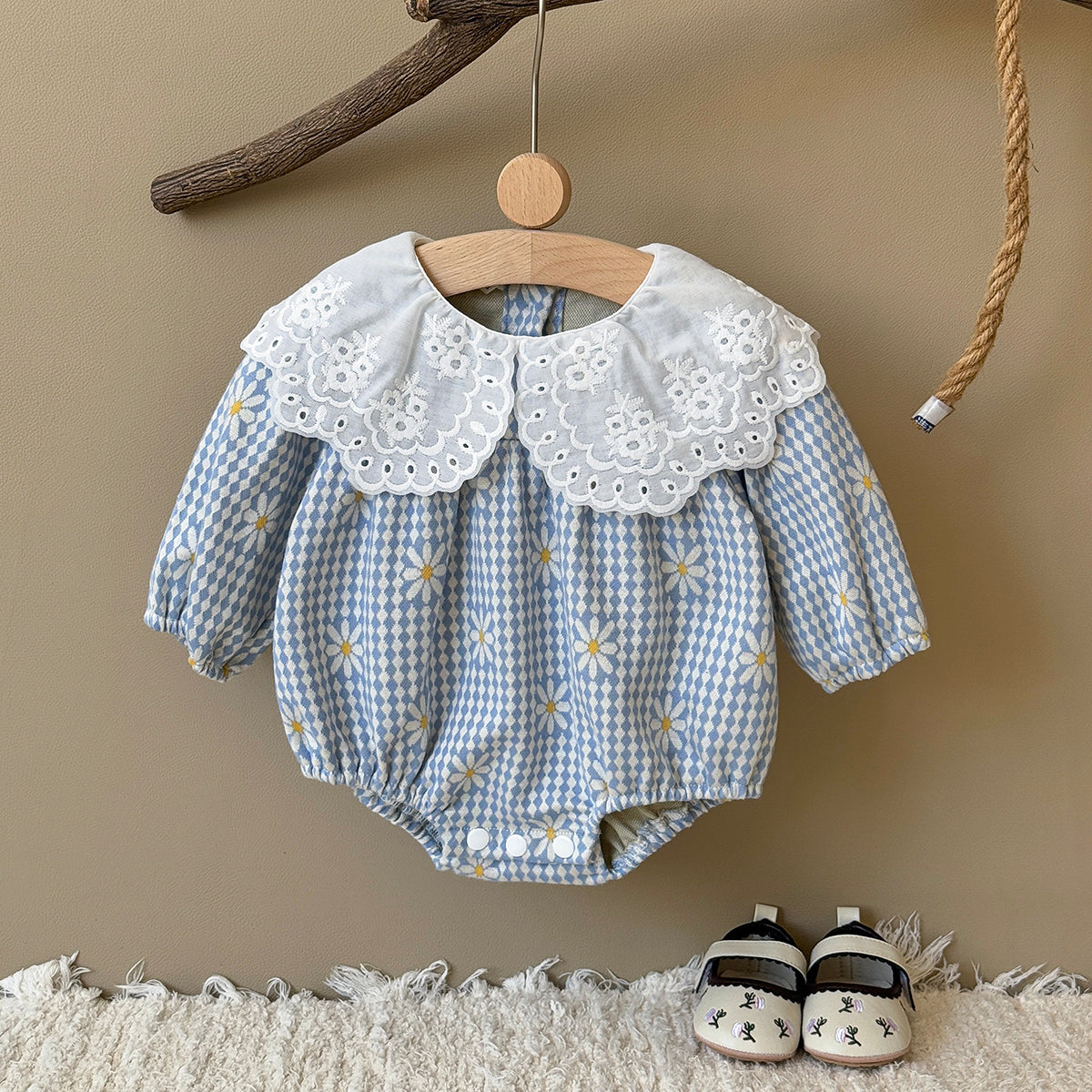 Baby Girls Blue Ruffle Collar Long Sleeve Romper 1-18Months