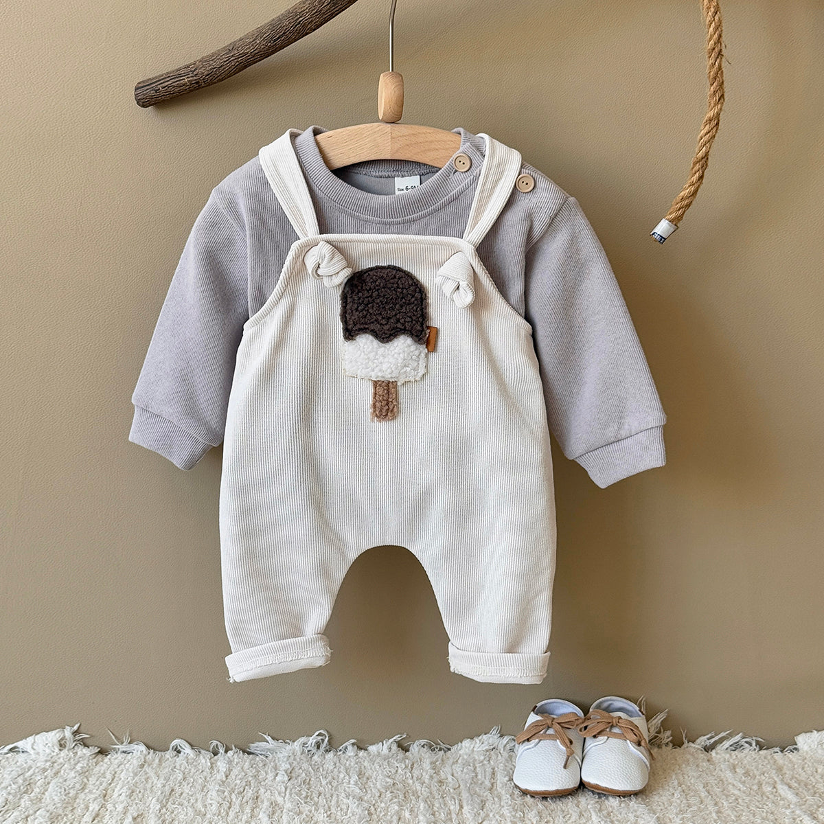 Baby Ice Cream Pattern Suspender Overalls Pants 1-18Months
