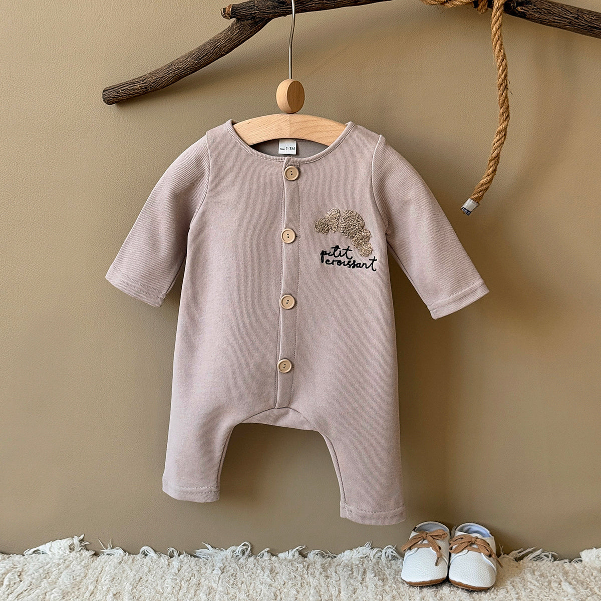 Neutral Baby Cookie Embroidered Long Sleeve Jumpsuit 1-18 Months