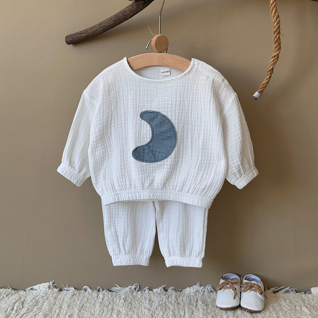 Neutral Baby Moon Pattern Cotton Sports Set 6Months-3Years