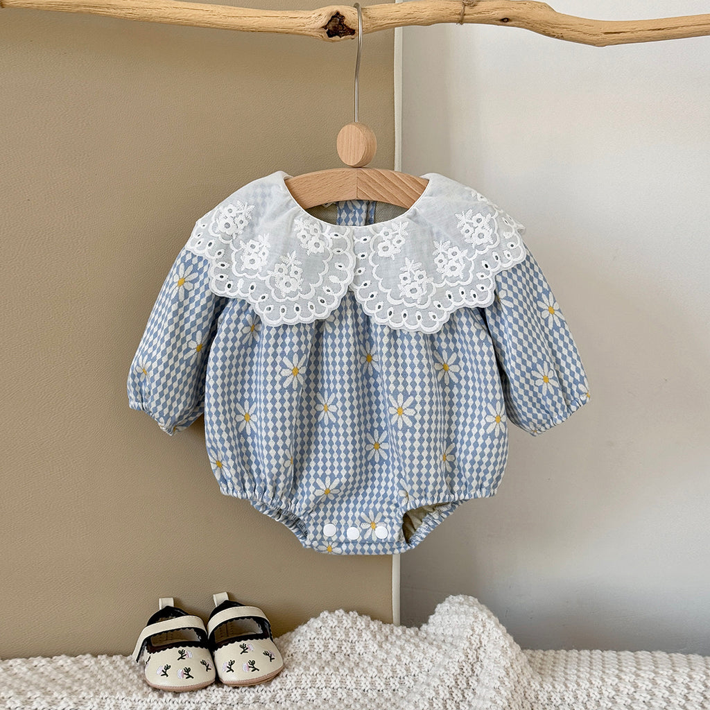 Baby Girls Blue Ruffle Collar Long Sleeve Romper 1-18Months