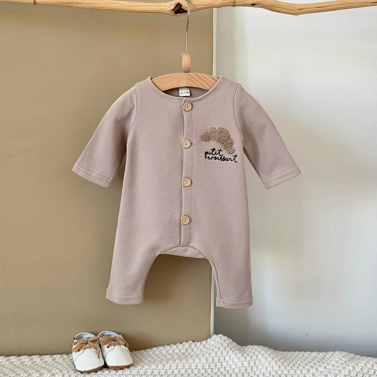 Neutral Baby Cookie Embroidered Long Sleeve Jumpsuit 1-18 Months