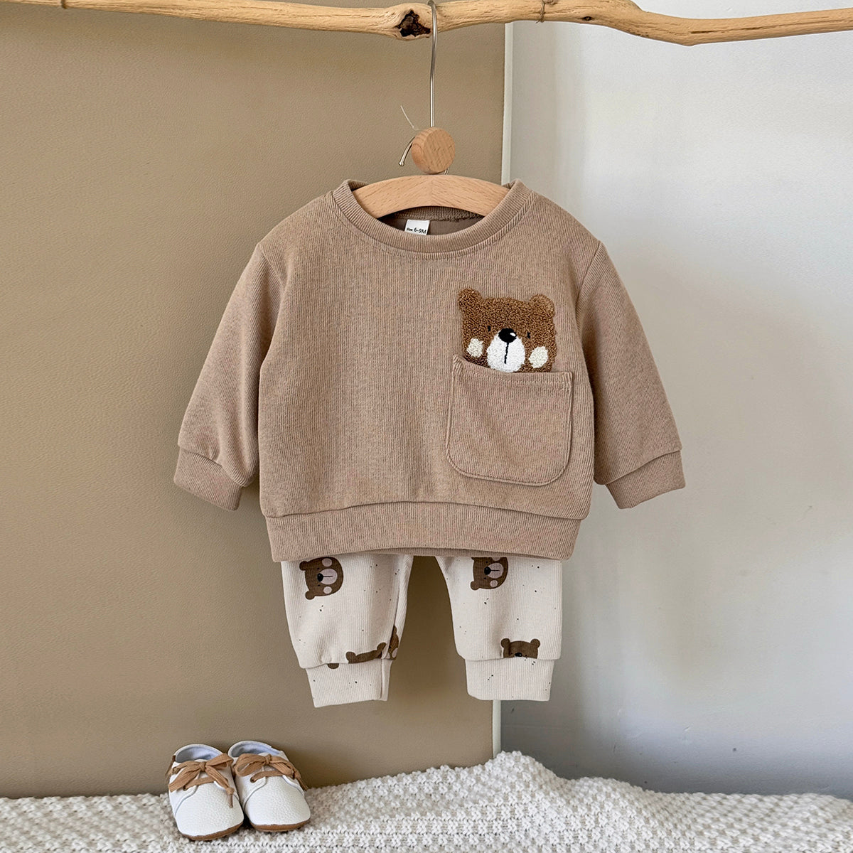 Baby Bear Embroidered Top and Printed Pants Outfit Set 6Months-3Years