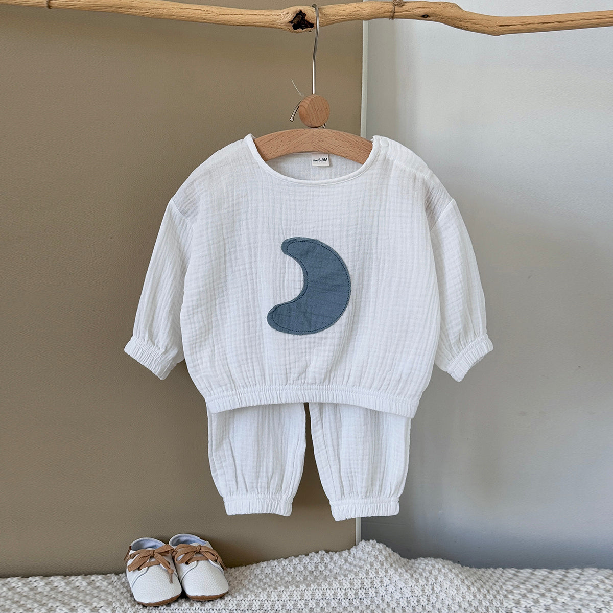 Neutral Baby Moon Pattern Cotton Sports Set 6Months-3Years