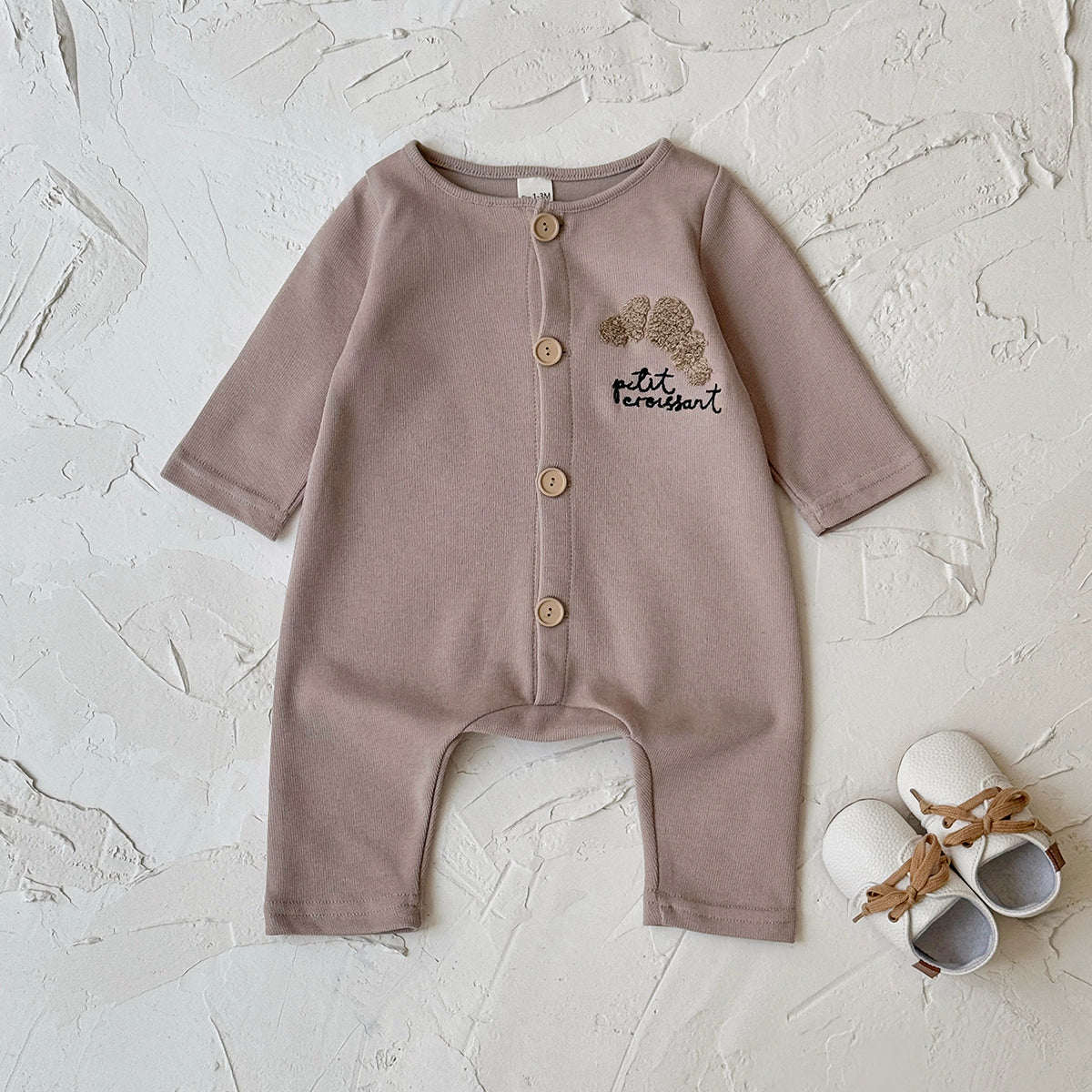 Neutral Baby Cookie Embroidered Long Sleeve Jumpsuit 1-18 Months