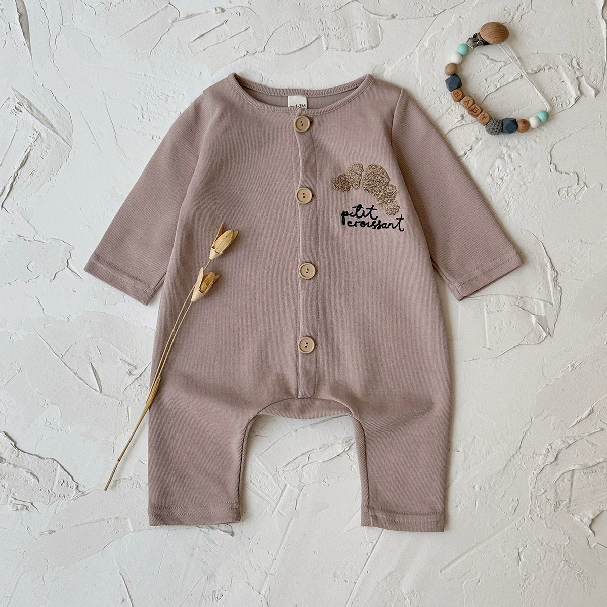 Neutral Baby Cookie Embroidered Long Sleeve Jumpsuit 1-18 Months