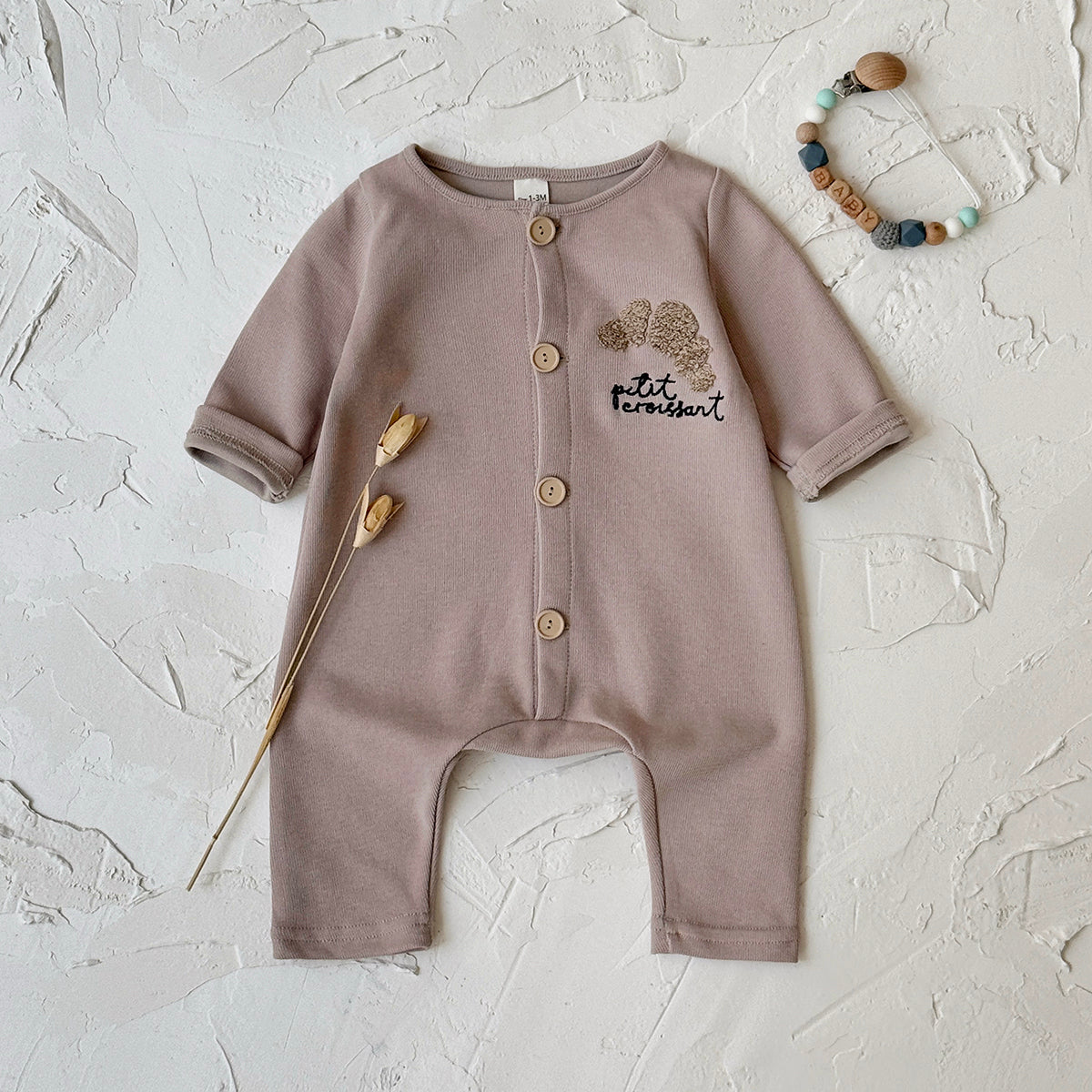 Neutral Baby Cookie Embroidered Long Sleeve Jumpsuit 1-18 Months