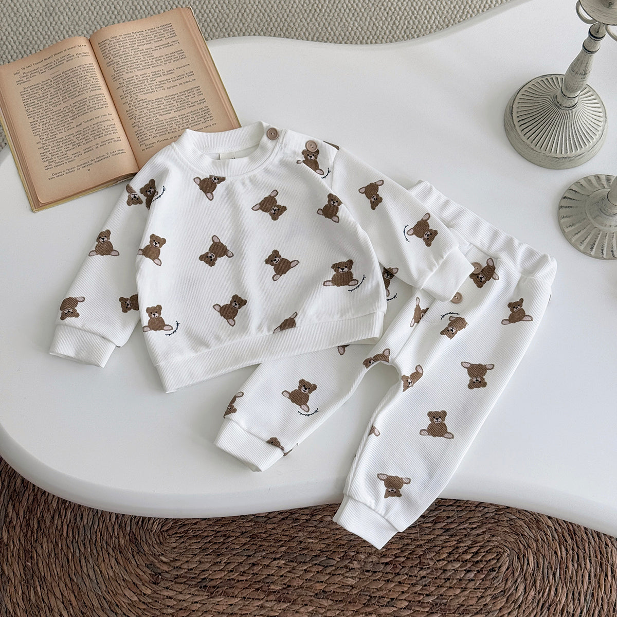 Baby Bear Print Long Sleeve Top and Pants Outfit Set 6Months-3Years