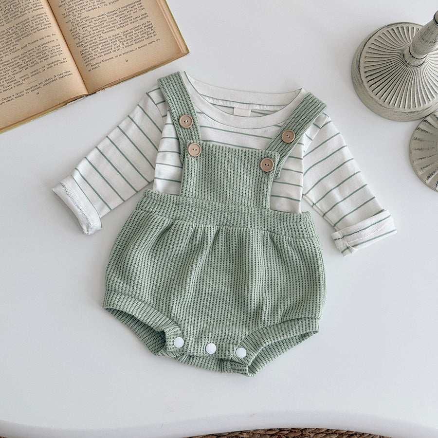 Neutral Baby Striped Long Sleeve and Suspender Romper Set 1-18 Months