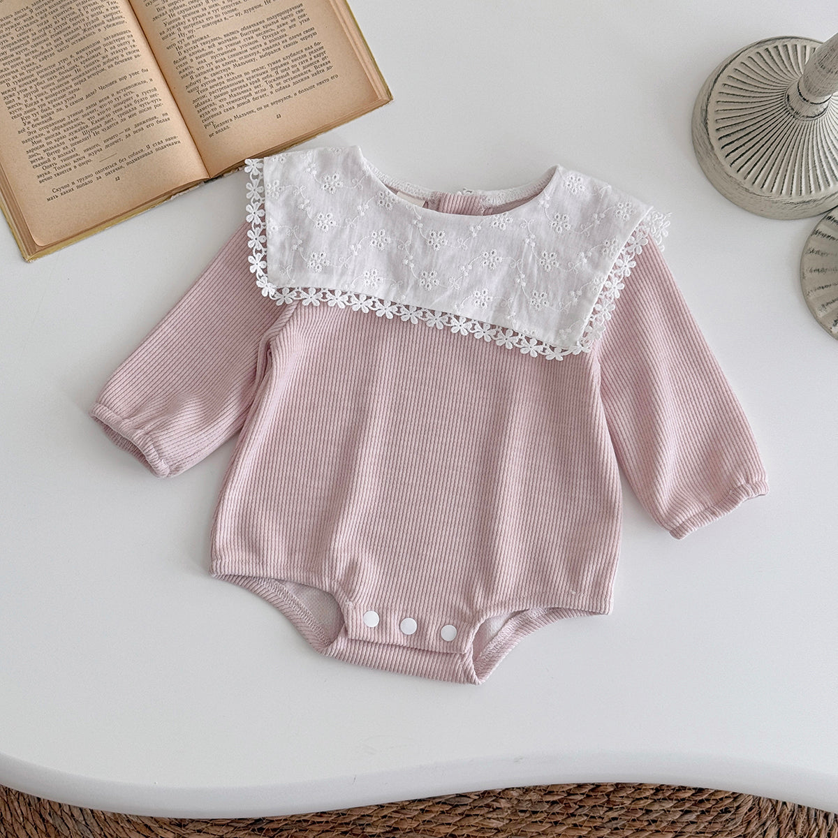 Baby Girls Pink Ruffle Collar Long Sleeve Romper 1-18Months