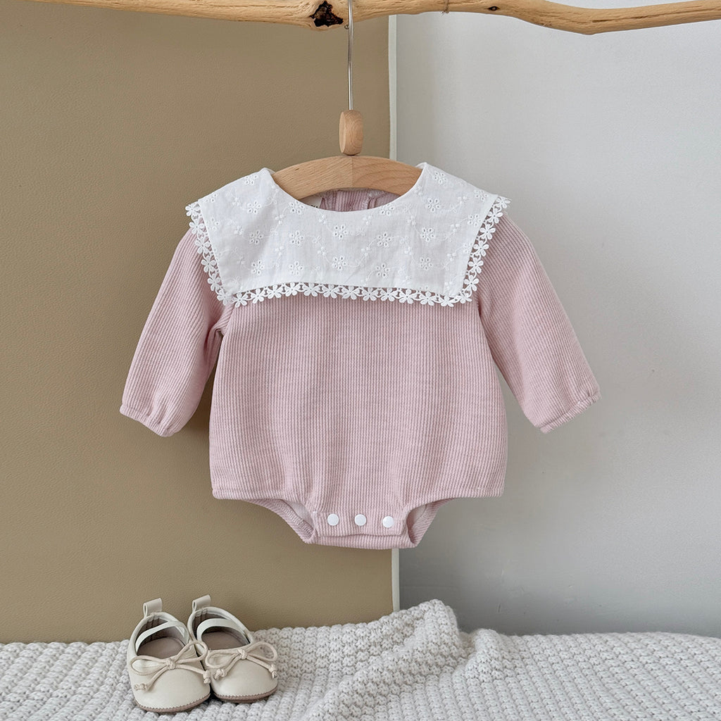 Baby Girls Pink Ruffle Collar Long Sleeve Romper 1-18Months