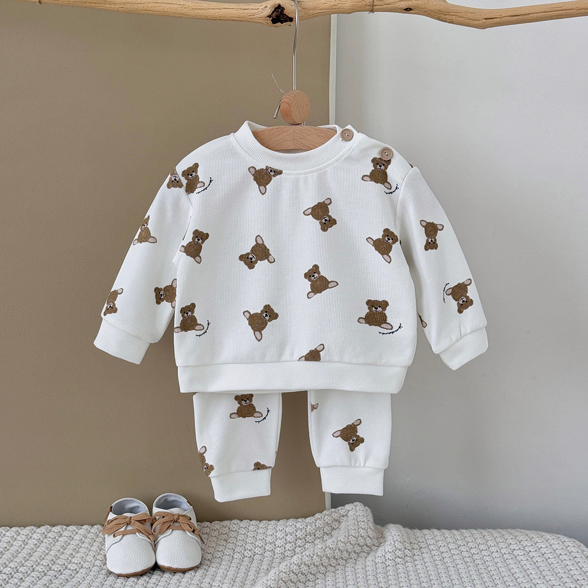 Baby Bear Print Long Sleeve Top and Pants Outfit Set 6Months-3Years