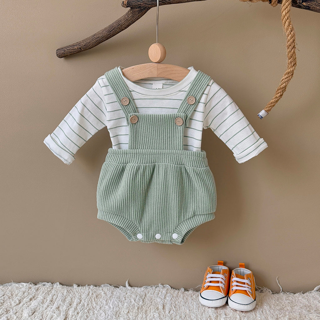 Neutral Baby Striped Long Sleeve and Suspender Romper Set 1-18 Months