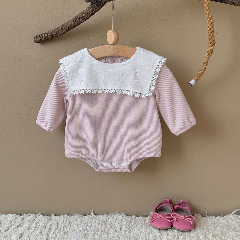 Baby Girls Pink Ruffle Collar Long Sleeve Romper 1-18Months
