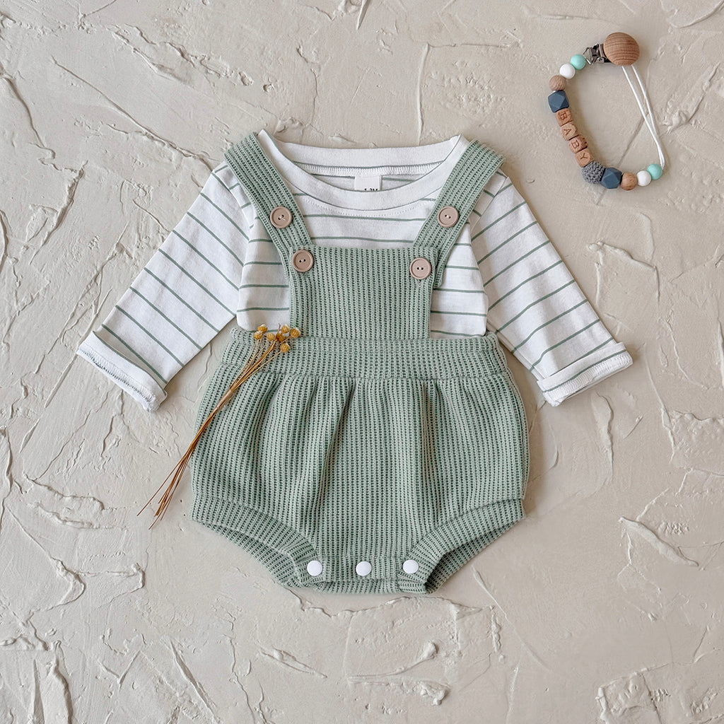 Neutral Baby Striped Long Sleeve and Suspender Romper Set 1-18 Months