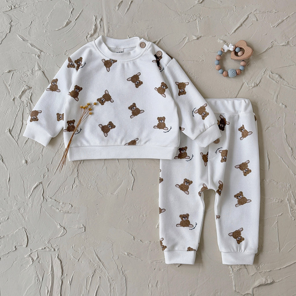 Baby Bear Print Long Sleeve Top and Pants Outfit Set 6Months-3Years