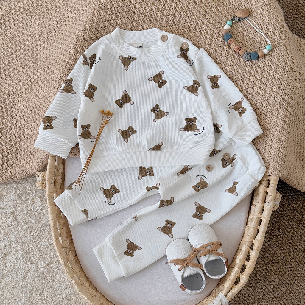 Baby Bear Print Long Sleeve Top and Pants Outfit Set 6Months-3Years