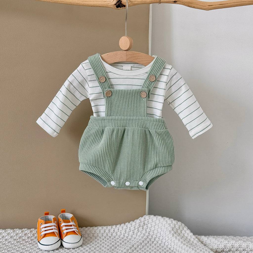 Neutral Baby Striped Long Sleeve and Suspender Romper Set 1-18 Months