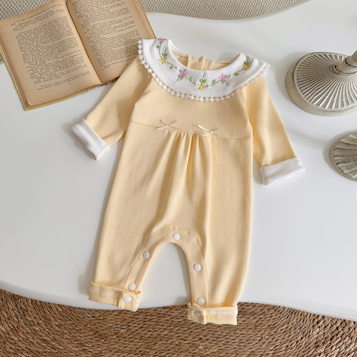 Baby Girls Embroidered Collar Long Sleeve Romper Jumpsuit 1-18Months