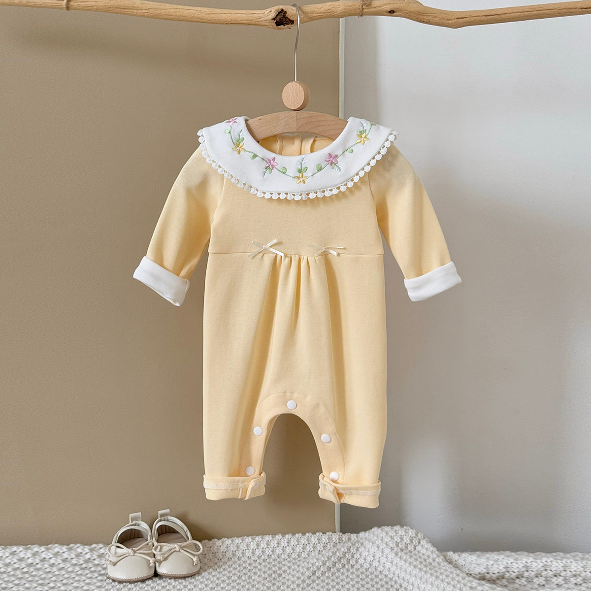 Baby Girls Embroidered Collar Long Sleeve Romper Jumpsuit 1-18Months