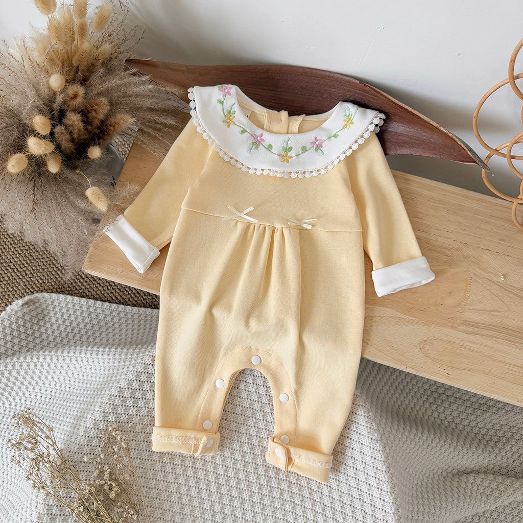 Baby Girls Embroidered Collar Long Sleeve Romper Jumpsuit 1-18Months