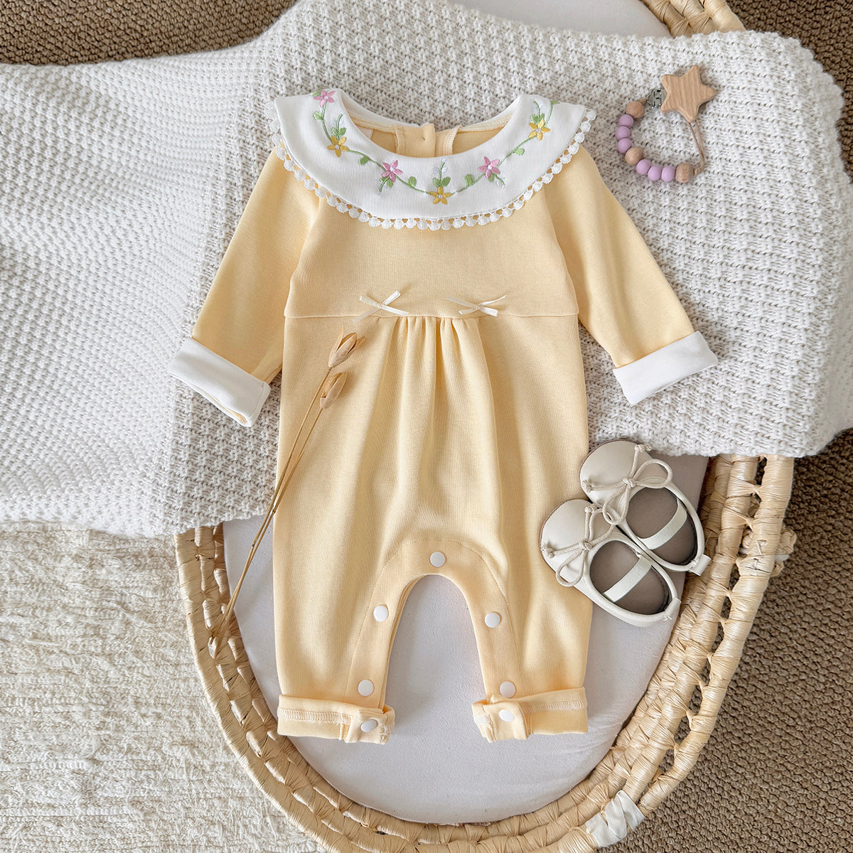 Baby Girls Embroidered Collar Long Sleeve Romper Jumpsuit 1-18Months