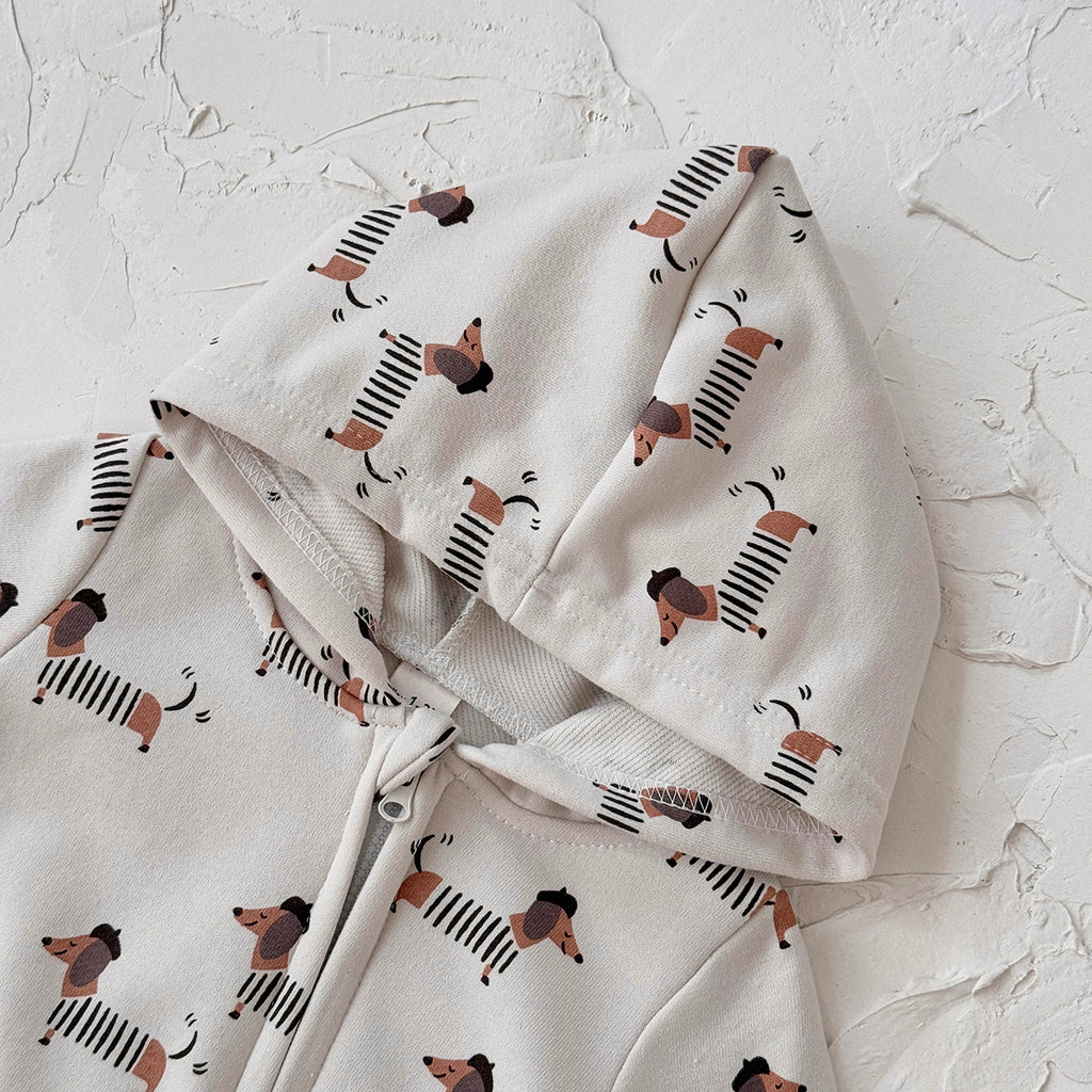 Neutral Baby Puppy Pattern Printed Long Sleeved Jumpsuit 1-18 Months