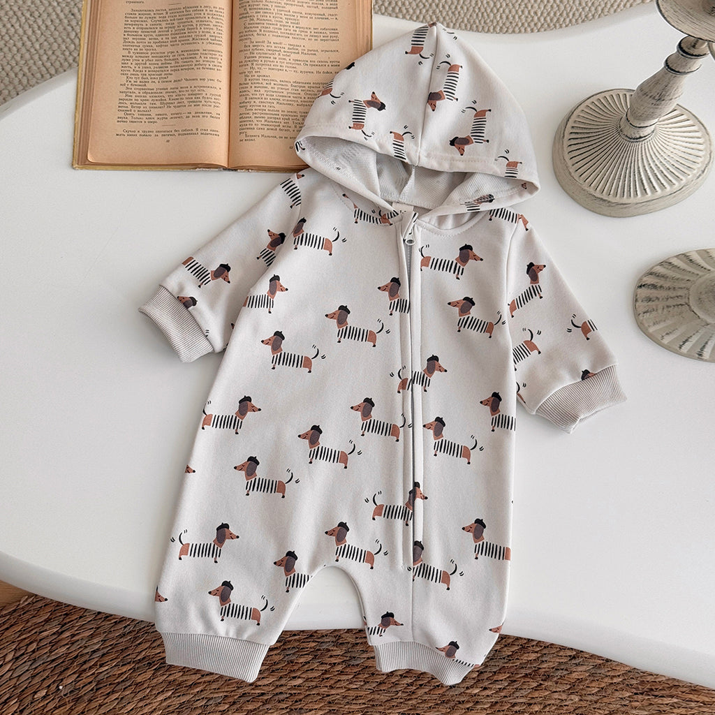 Neutral Baby Puppy Pattern Printed Long Sleeved Jumpsuit 1-18 Months