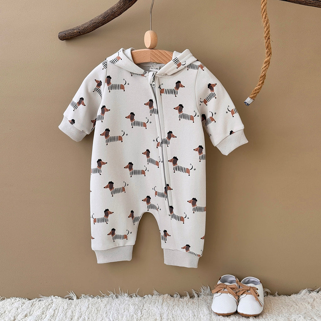 Neutral Baby Puppy Pattern Printed Long Sleeved Jumpsuit 1-18 Months
