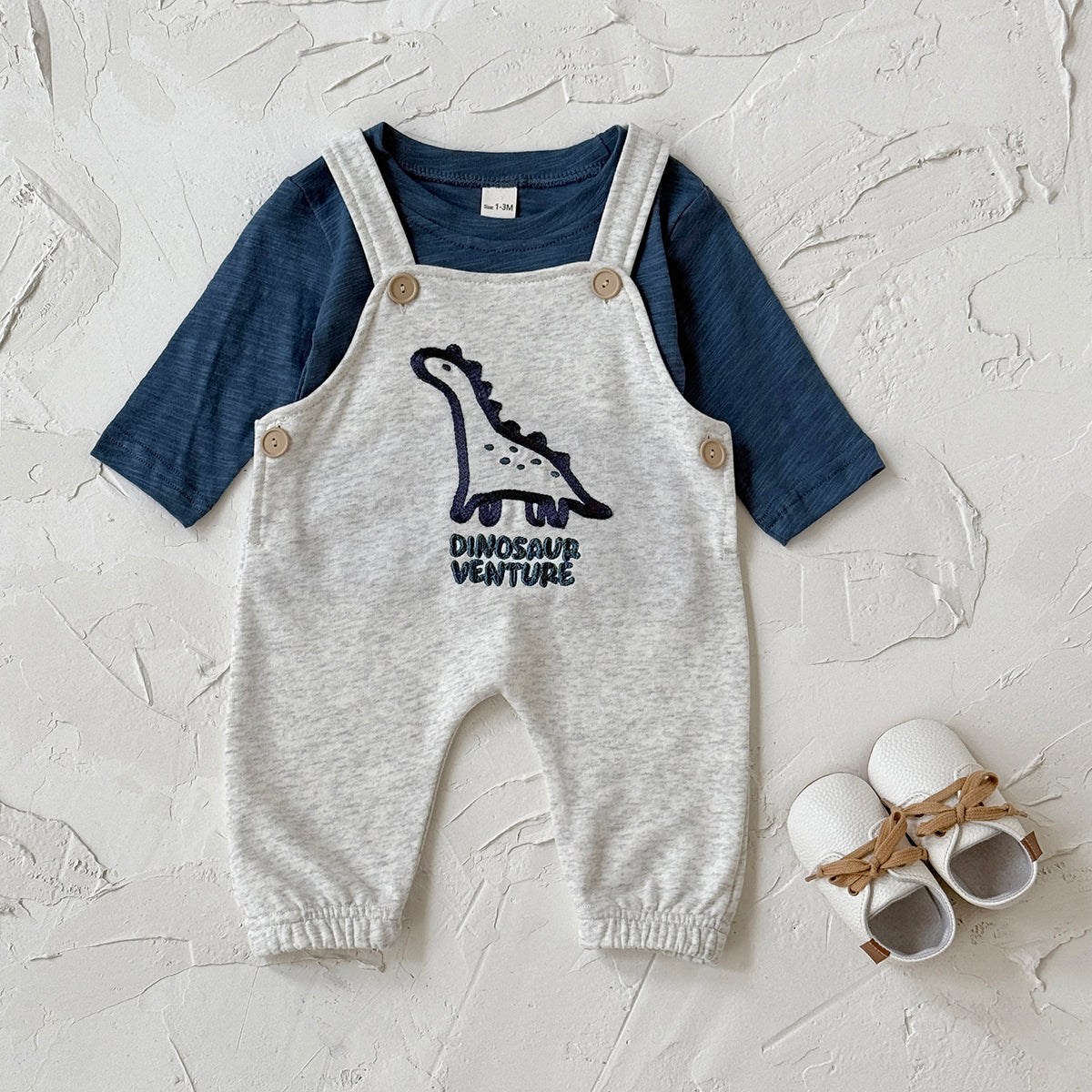 Neutral Baby Dinosaur Cotton Suspender Pants Outfit Set 1-18 Months