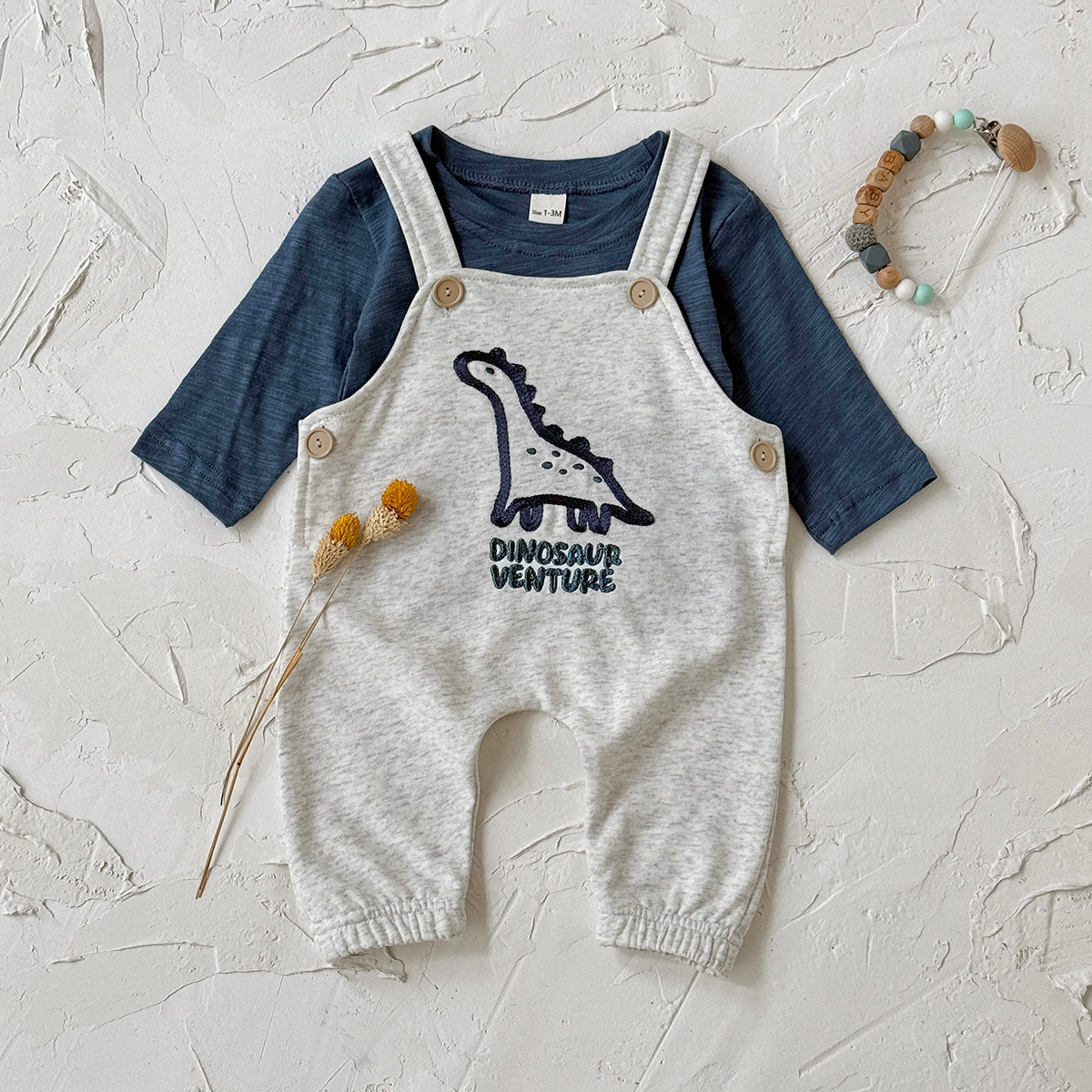 Neutral Baby Dinosaur Cotton Suspender Pants Outfit Set 1-18 Months