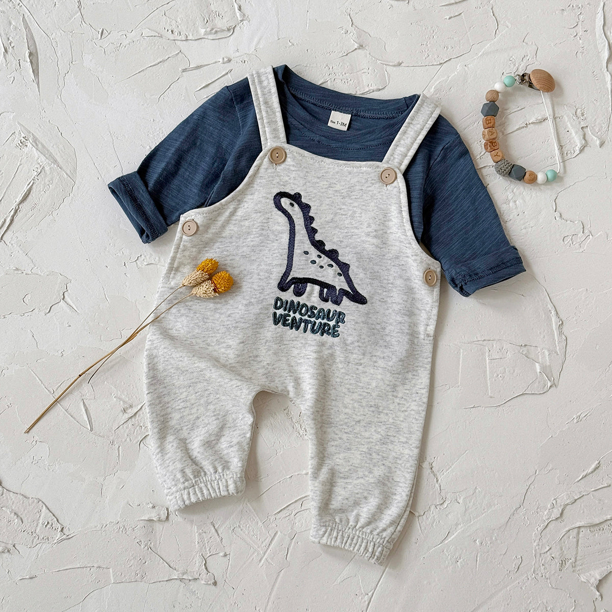 Neutral Baby Dinosaur Cotton Suspender Pants Outfit Set 1-18 Months