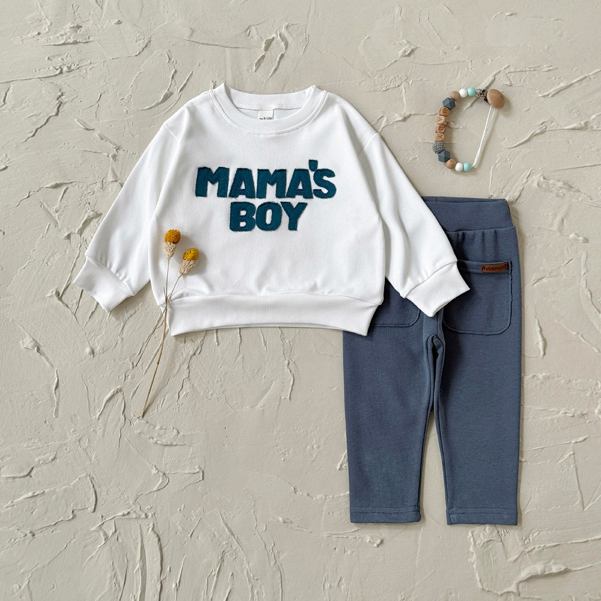 3 Colors Baby Boy 2Pcs Outfit, Letter Sweatshirt Pocket Pants Baby Set