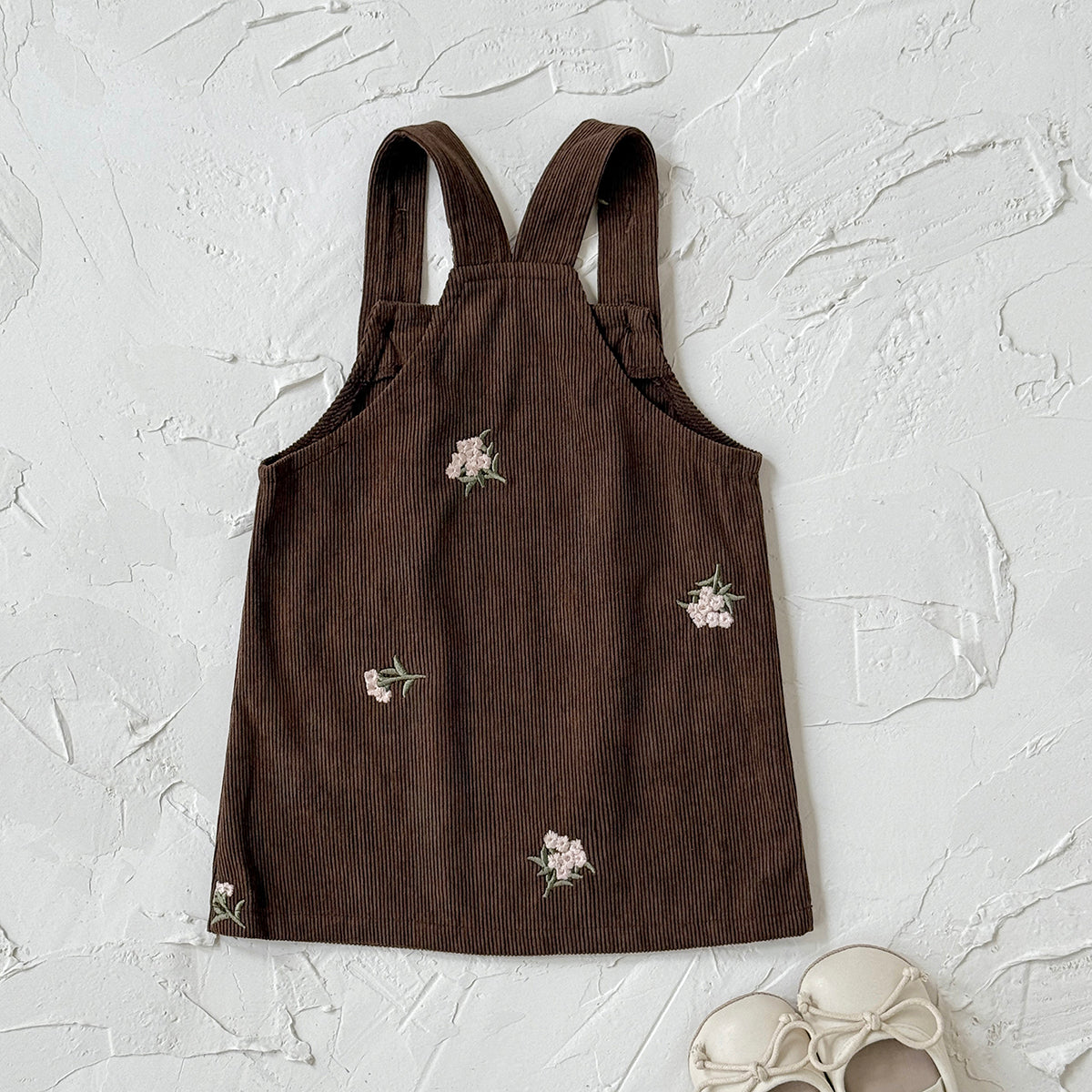 Spring Autumn Girls Embroidery Overall Dress With Double Pockets