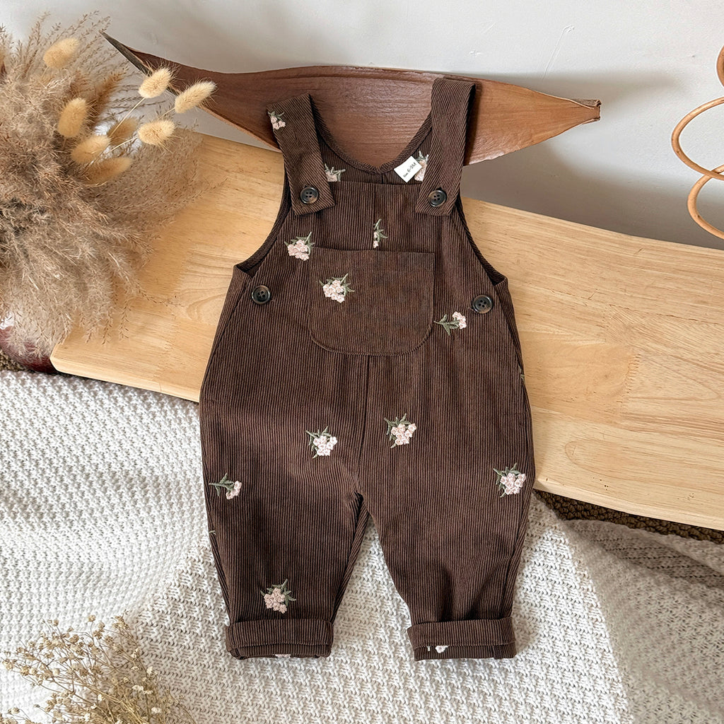 Baby Girl 2 Tone Embroidered Overalls, Loose Versatile Infant Trousers