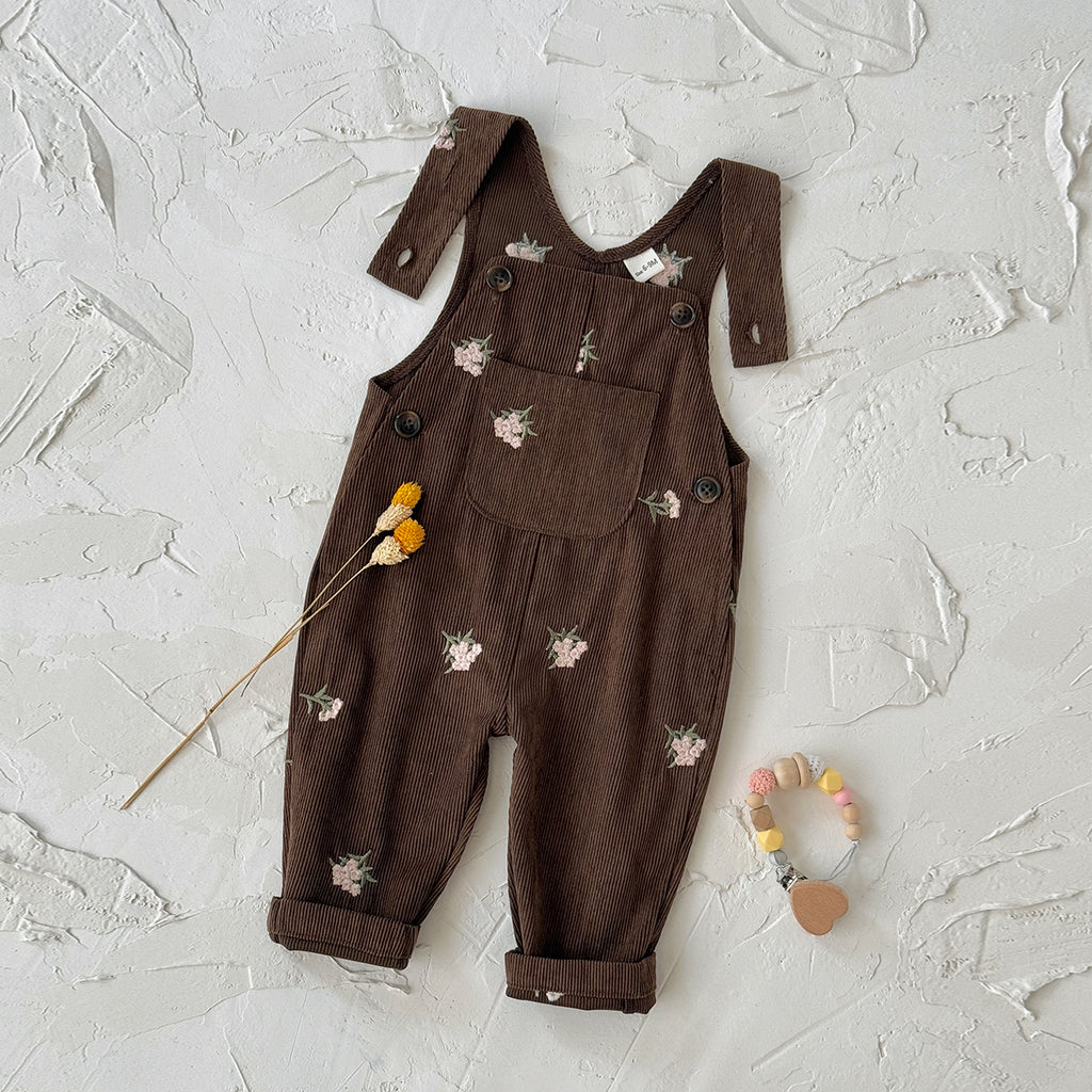 Baby Girl 2 Tone Embroidered Overalls, Loose Versatile Infant Trousers