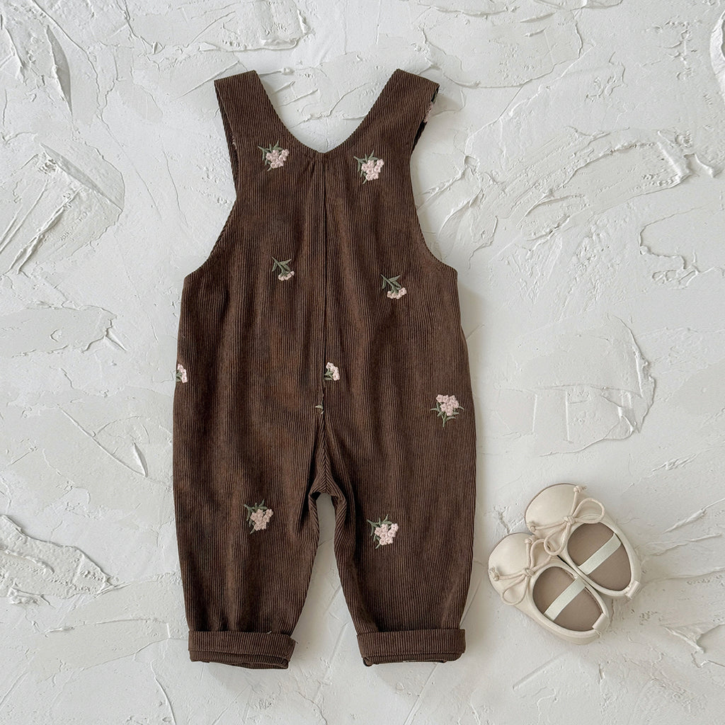 Baby Girl 2 Tone Embroidered Overalls, Loose Versatile Infant Trousers