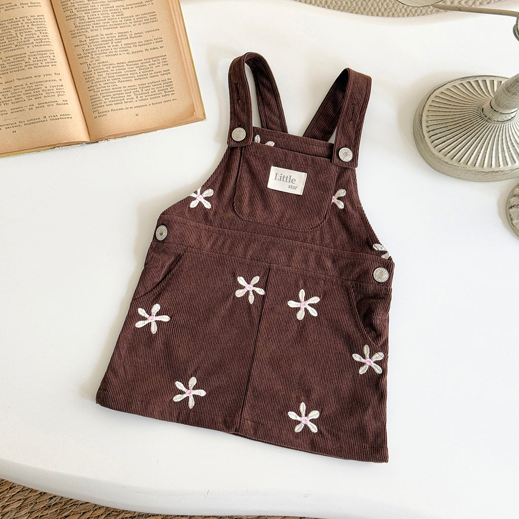 Baby Girl Floral Embroidered Corduroy Suspender Dress 6Months-3years