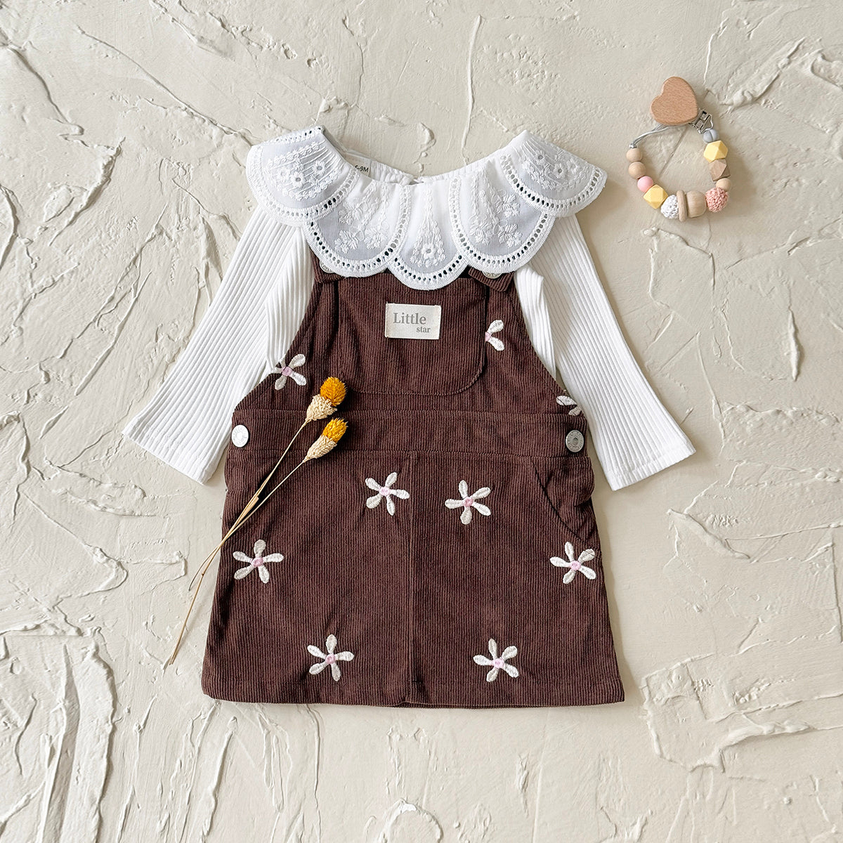 Baby Girl Floral Embroidered Corduroy Suspender Dress 6Months-3years