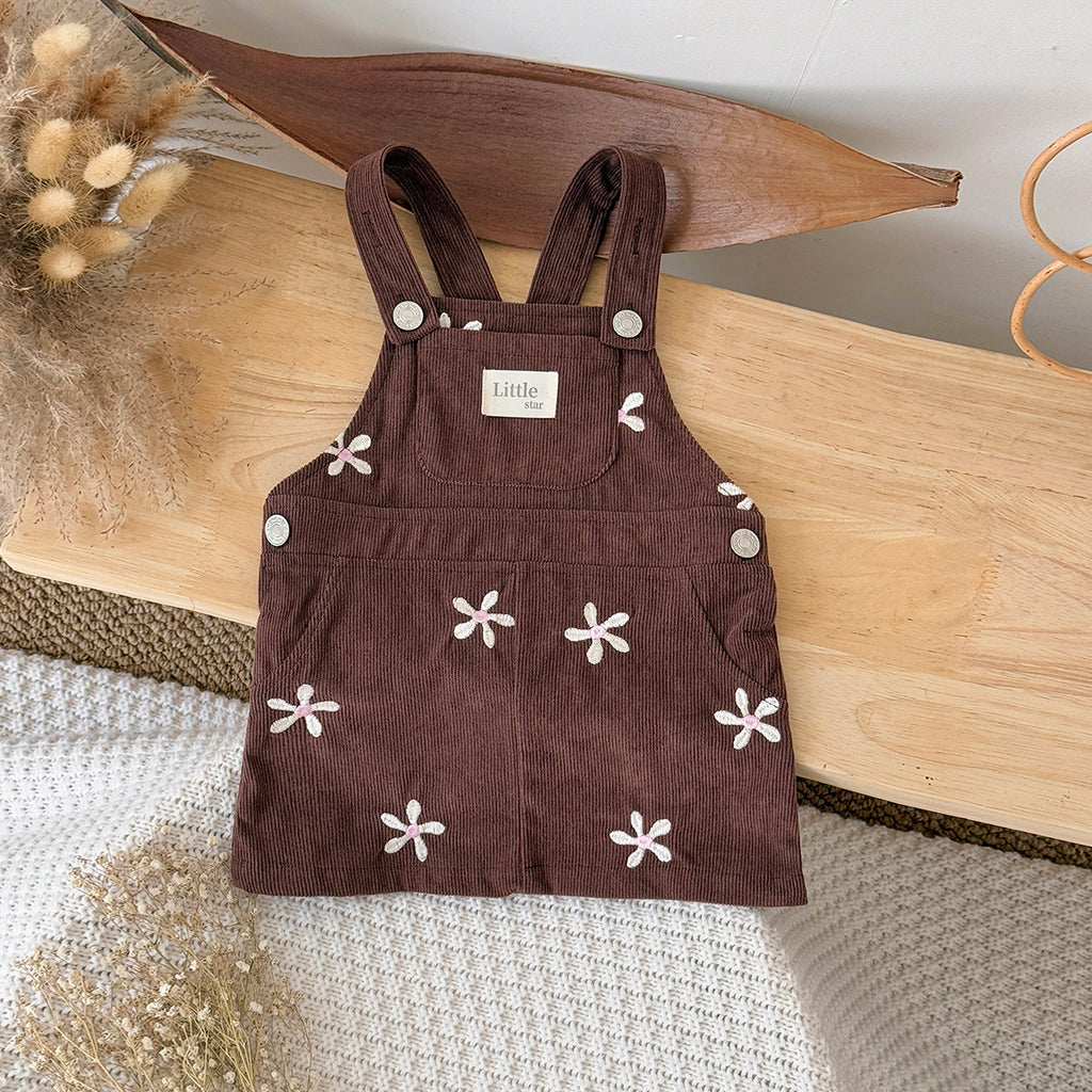 Baby Girl Floral Embroidered Corduroy Suspender Dress 6Months-3years